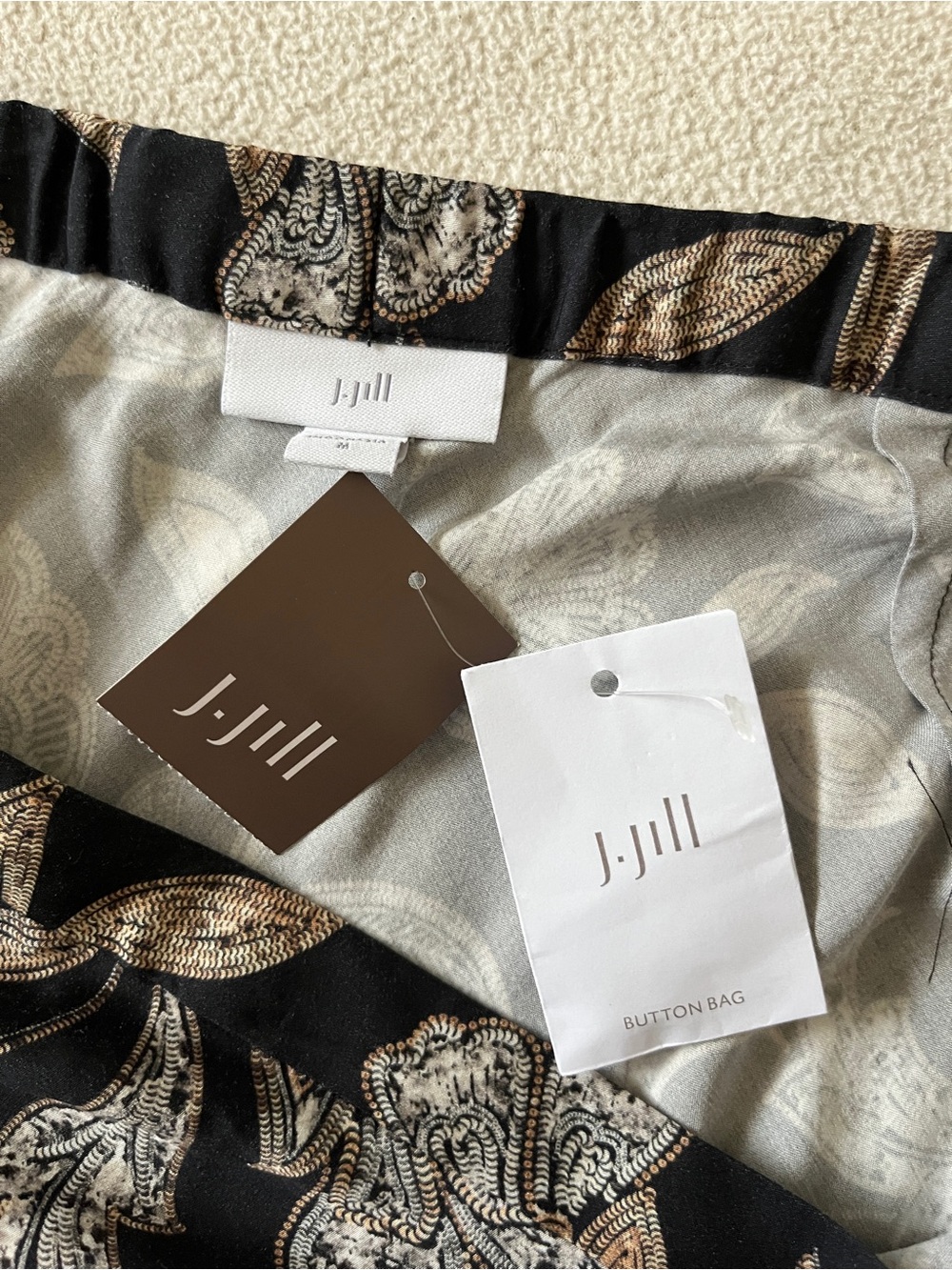 NEW J.Jill Black Floral Paisley Midi Semi Swing Skirt Silk-Like Viscose Academia - Picture 12 of 15